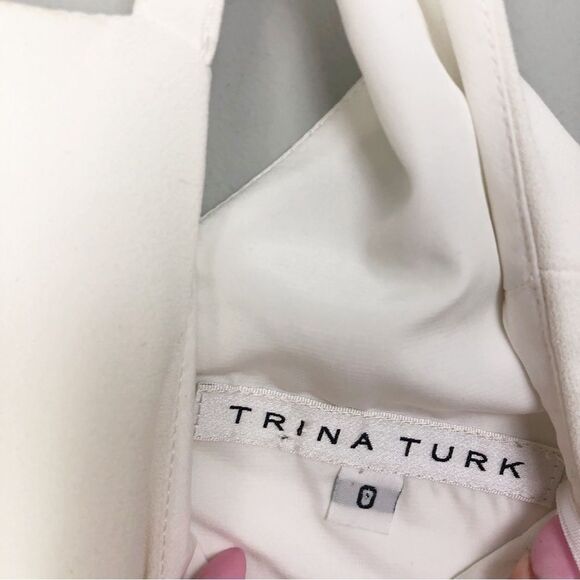 TRINA TURK | Cutout Back Pleat Front White Mini Dress Women’s Size 0 - Picture 5 of 8